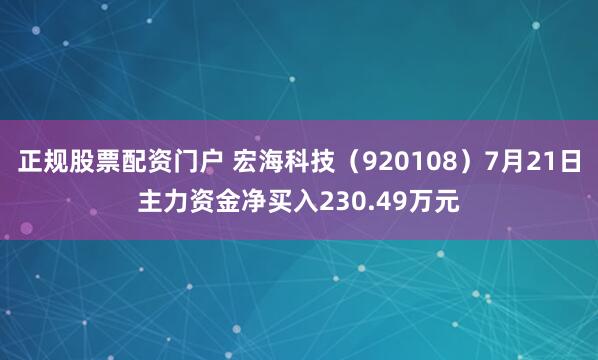 正规股票配资门户 宏海科技（920108）7月21日主力资金净买入230.49万元